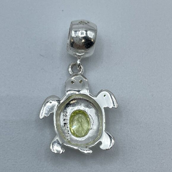 925 Sterling Silver Light Green Cubic Zirconia and Crystal Turtle Charm Dangle - Picture 5 of 6